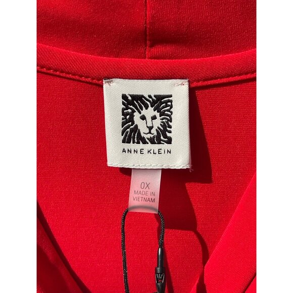 Anne Klein Red Sleeveless V-Neck Womens Top With Draped Collar Sz OX Flaws - Picture 8 of 10